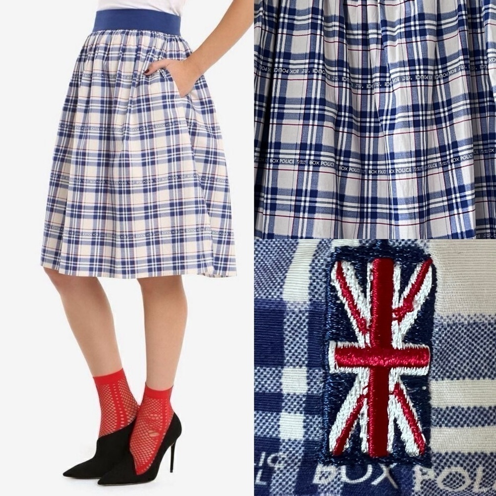 Her Universe Dr. Who Plaid Police Box Novelty Print Skirt size Large